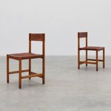 Pair of wood and leather Spanish chairs by Jordi Vilanova, ca. 1960