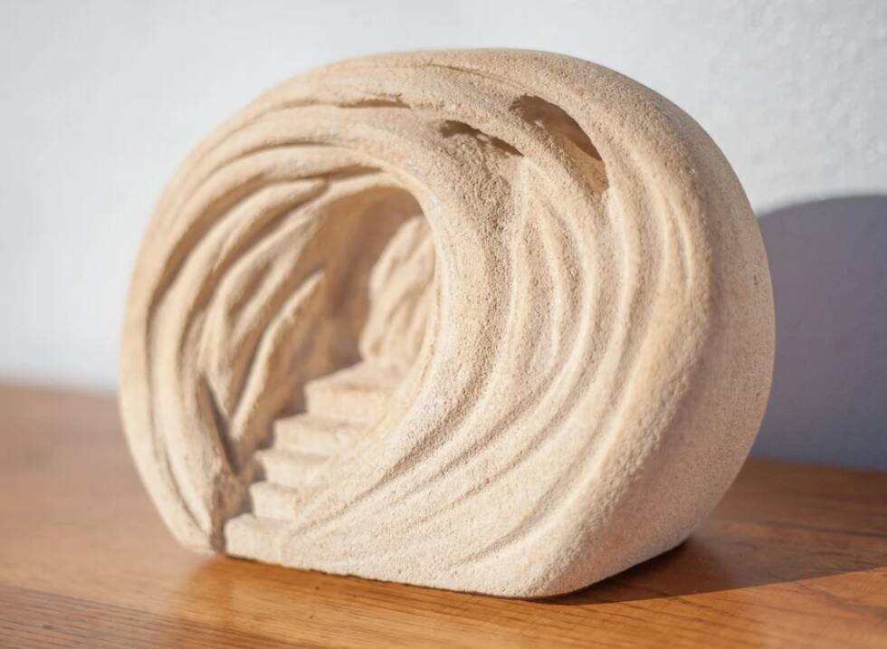 Chauvigny stone lamp by Arsène Galisson, vintage sculpture lamp