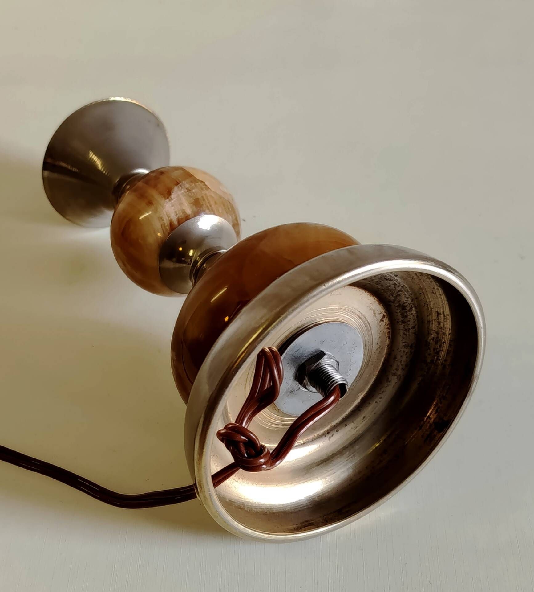 Table lamp base in onyx and chrome metal - 1970s