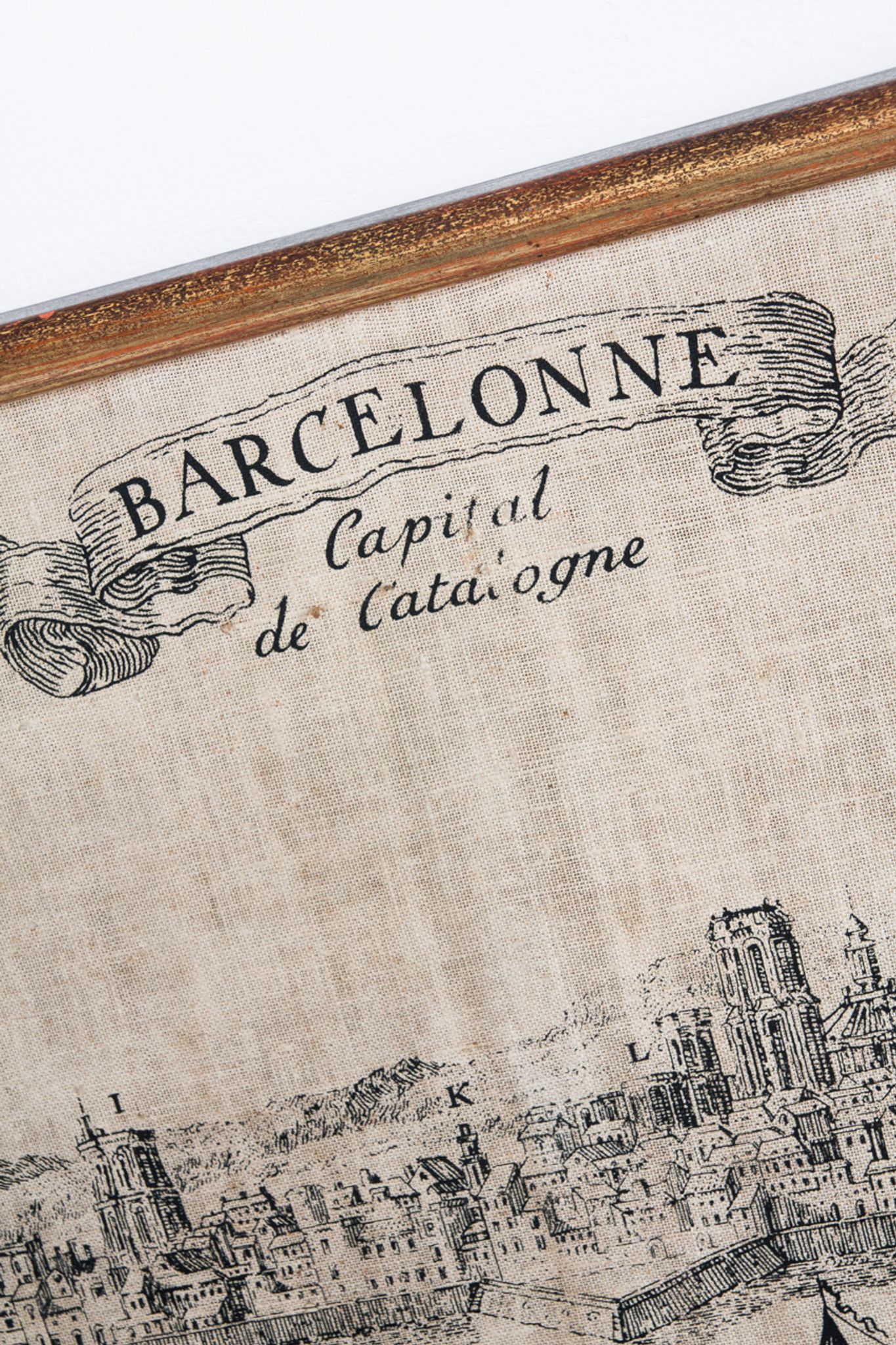 Serigraphy on canvas of Barcelona vintage reproduction of an engraving of the eighteenth century