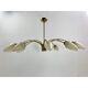 Brass chandelier, textured glass, 1960.