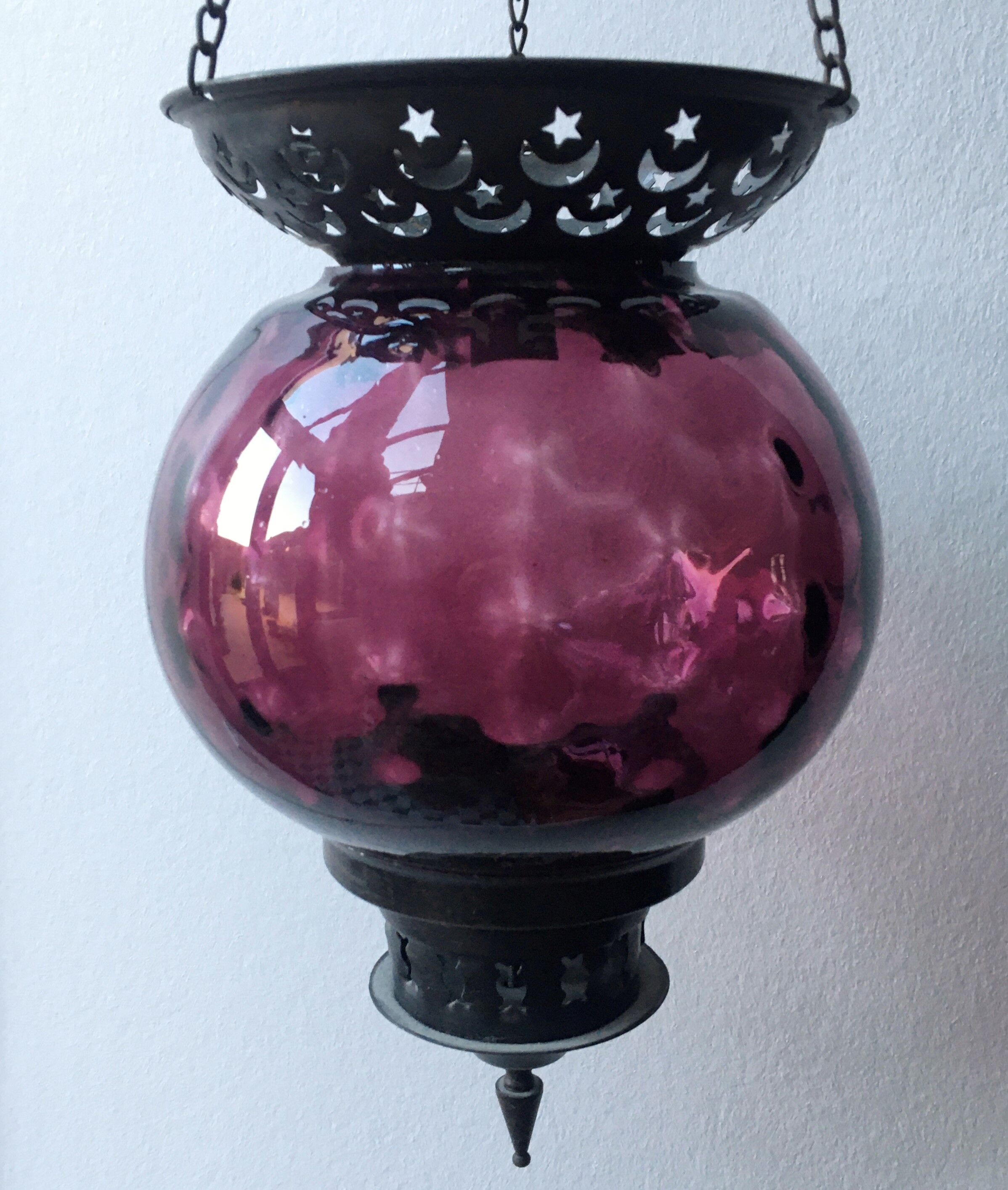 Lantern suspension blown glass purple and metal