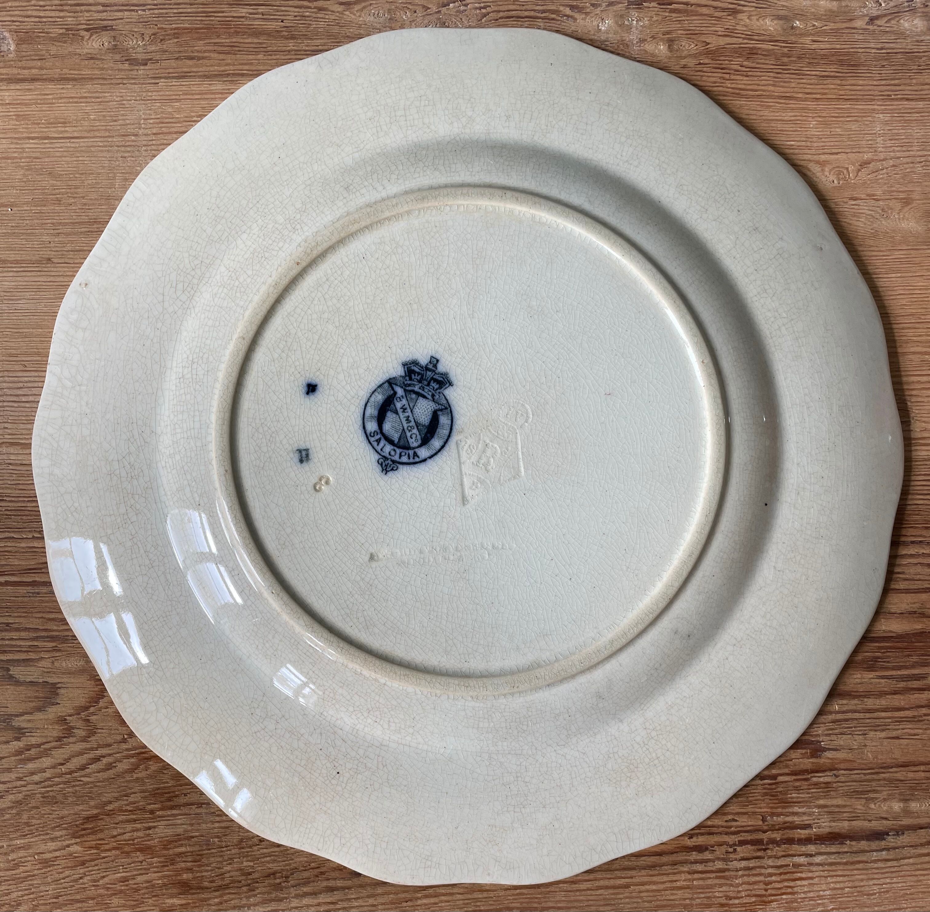 Assiette ancienne anglaise b.w.m & co, collection « salopia » xixème