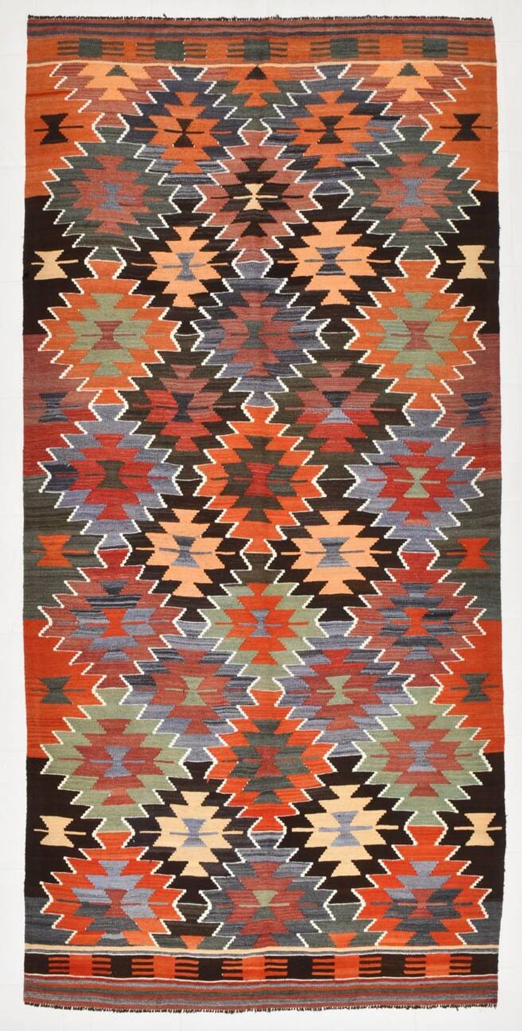 Geometric Pattern Multicolor Wool Kilim Rug, 192x256 Cm