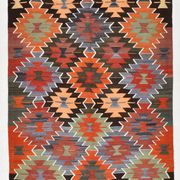 Geometric Pattern Multicolor Wool Kilim Rug, 192x256 Cm