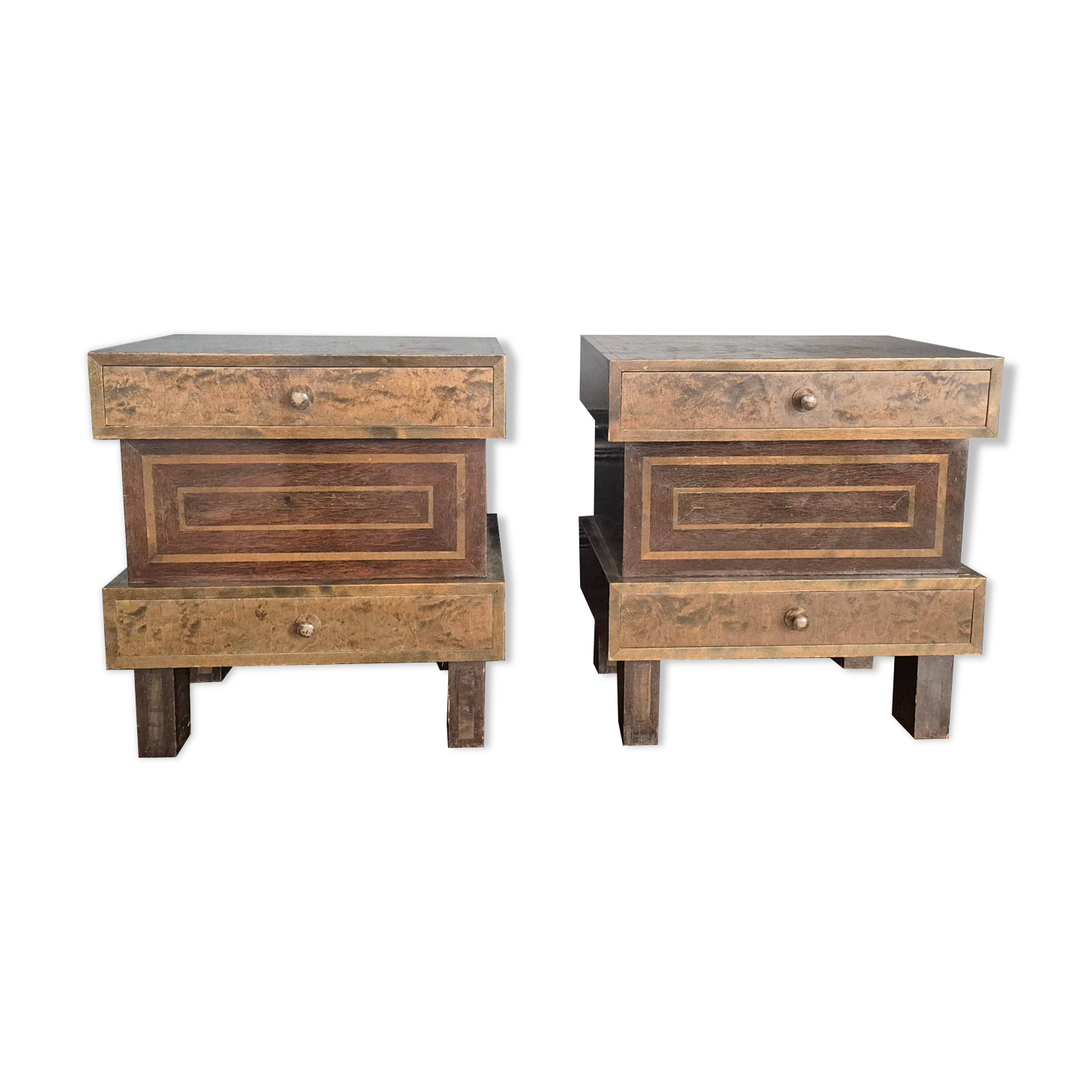 Curved stained birch bedside tables, Art Deco, Finland, 1930s