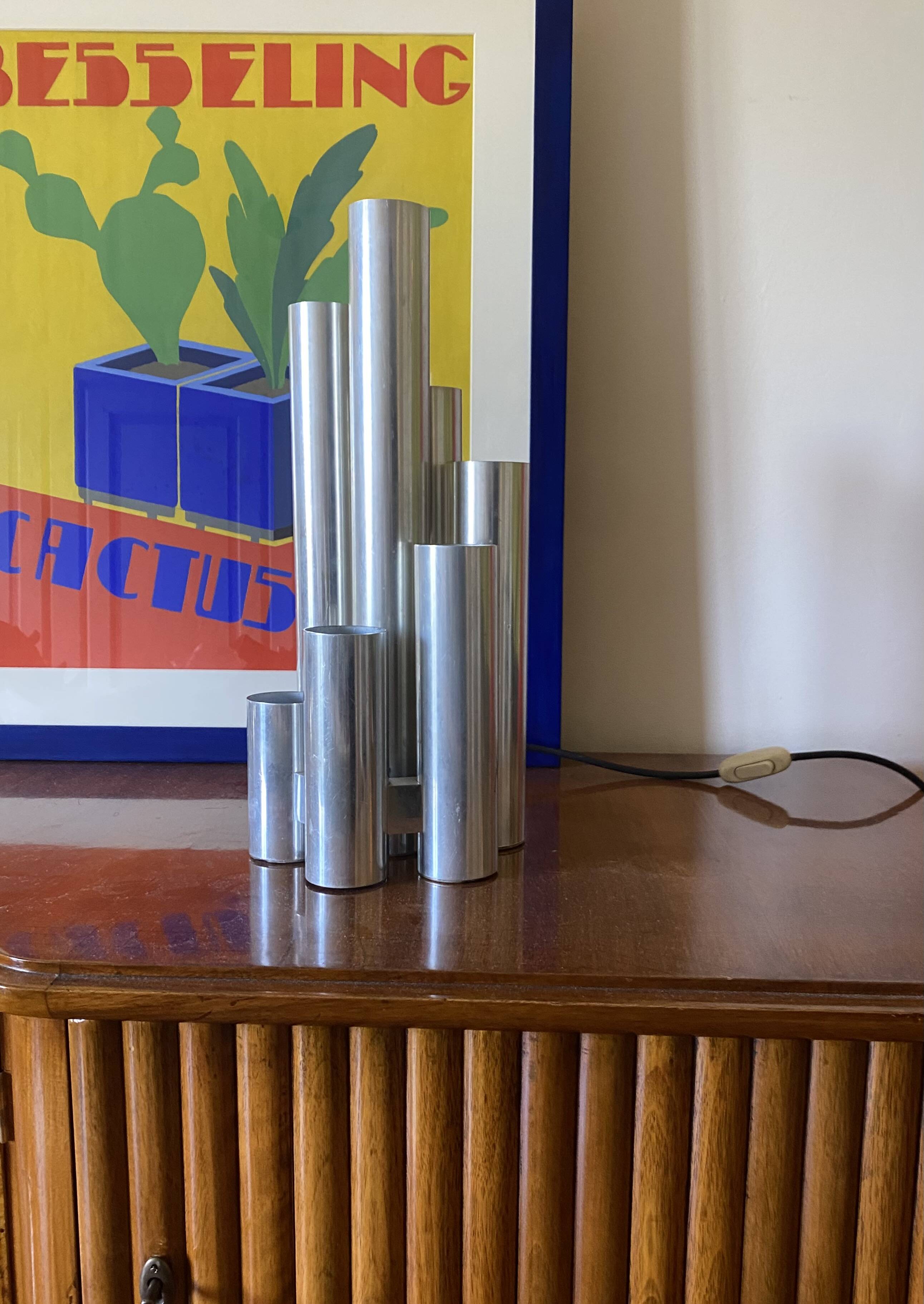 Hollywood regency 6 lights metal table lamp, Sciolari, Italy 1970s