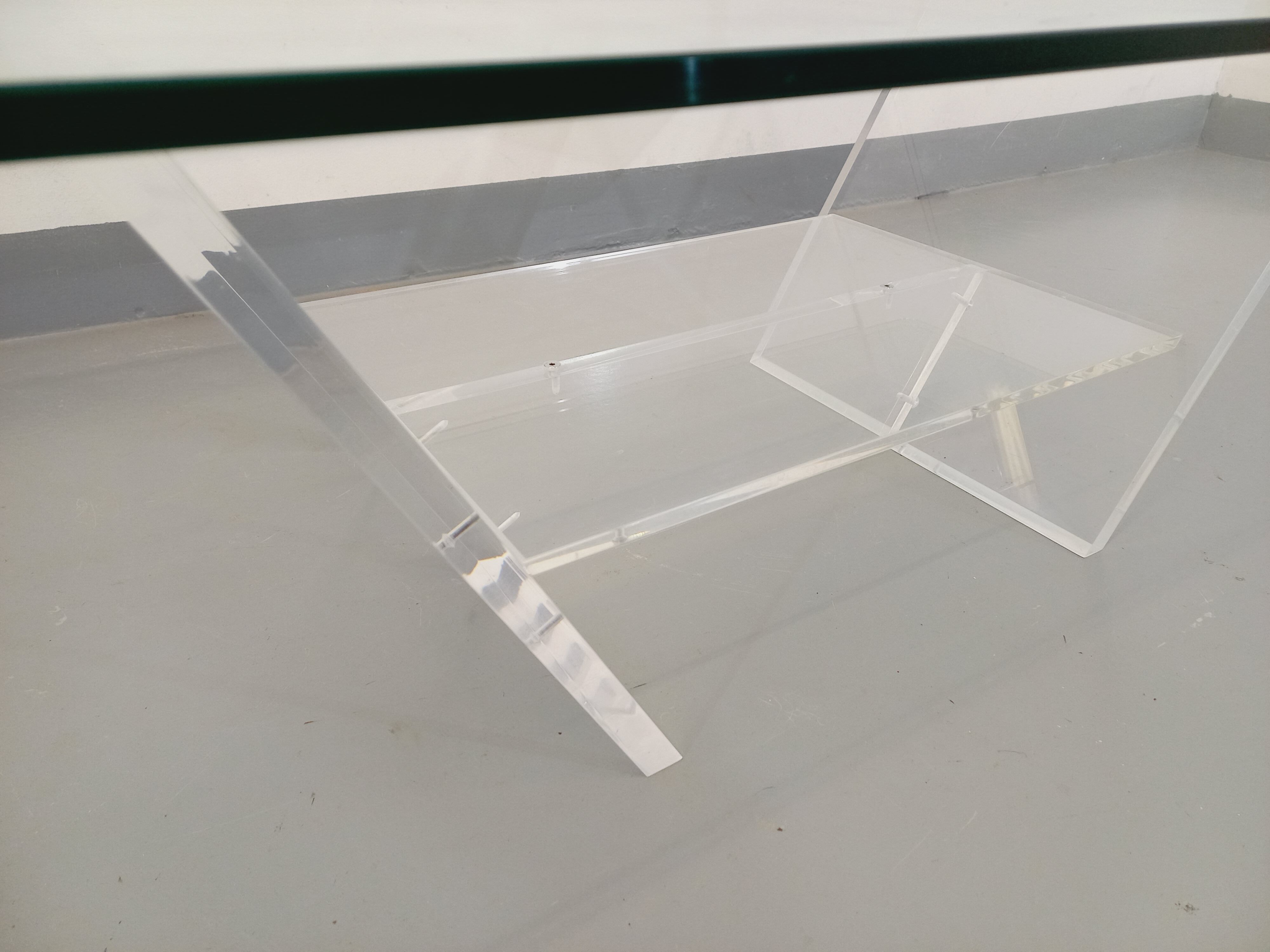 Table basse vintage David Lange en verre et altuglas des années 70
