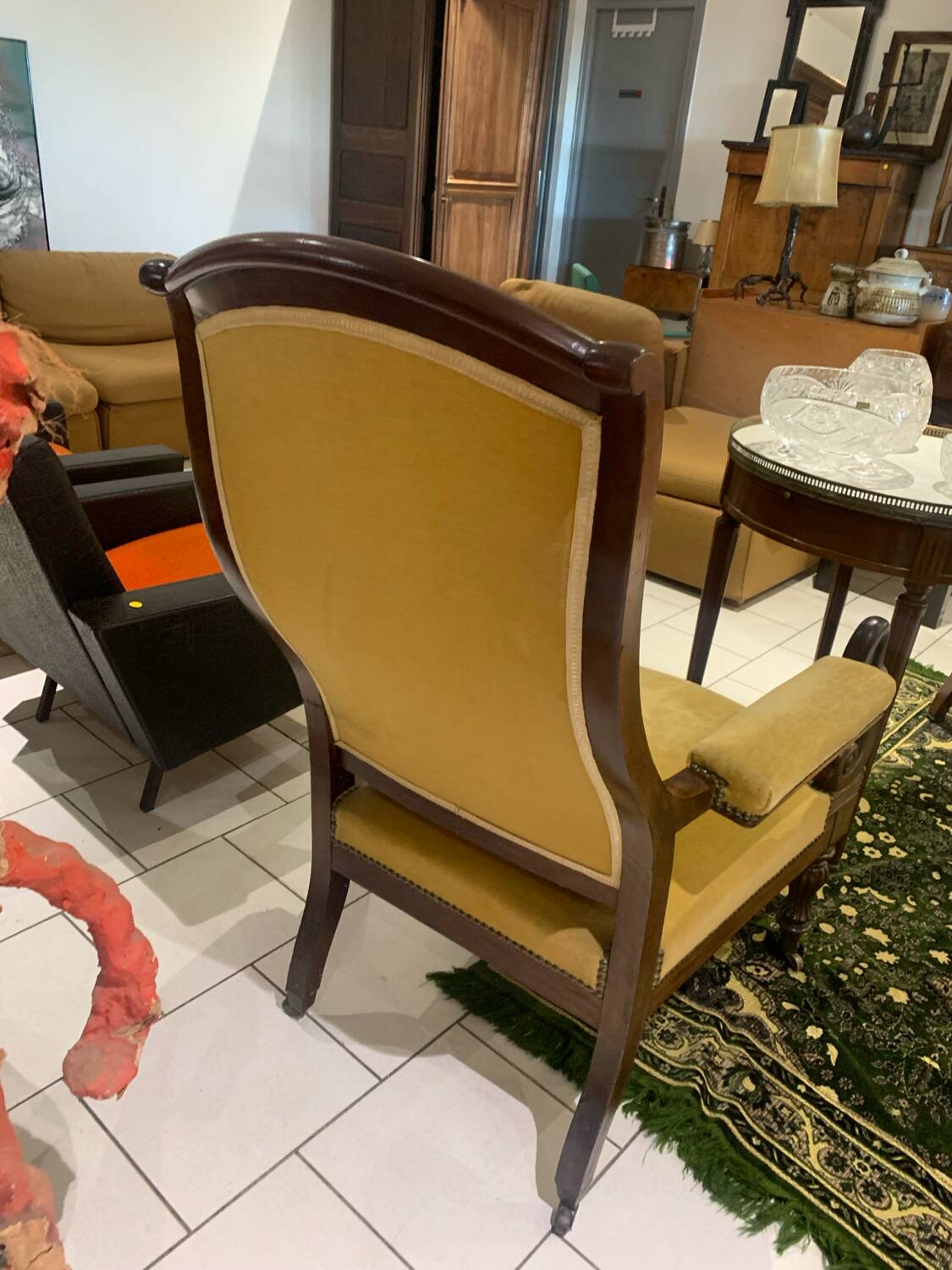 Antique armchair, Voltaire, styled swan neck restoration