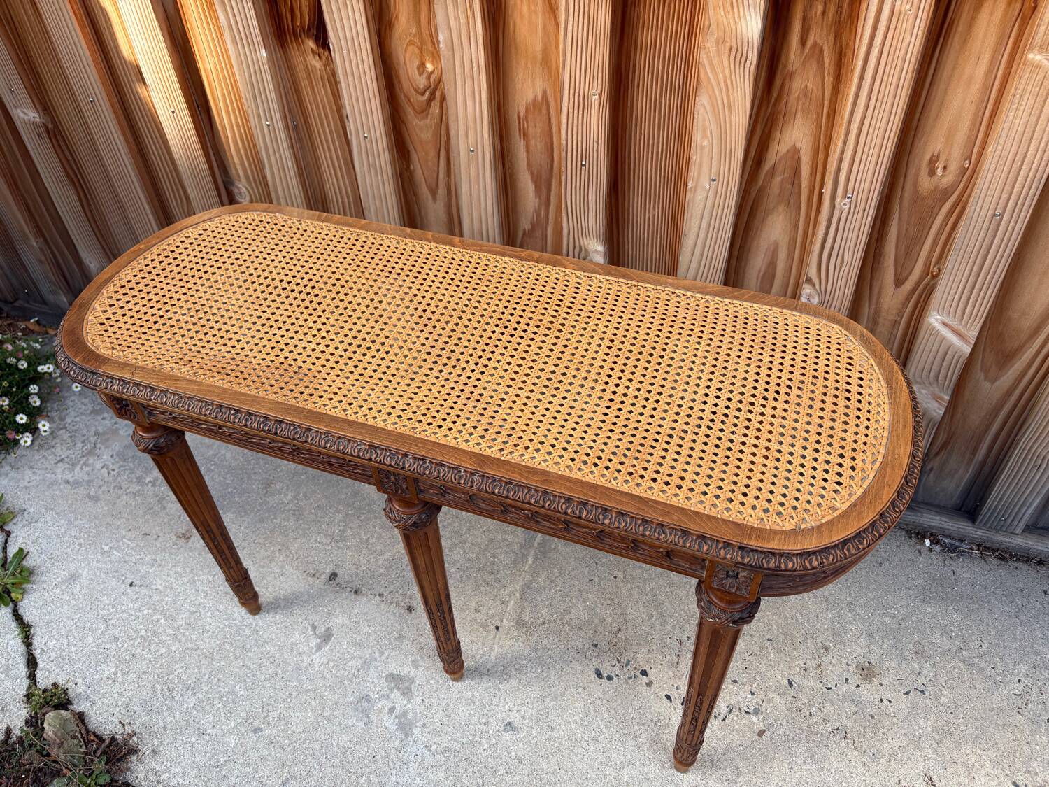 Louis XVI style piano bench in carved wood and caning