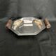 Art deco, Hexagonal cut silver metal socket wood 1930