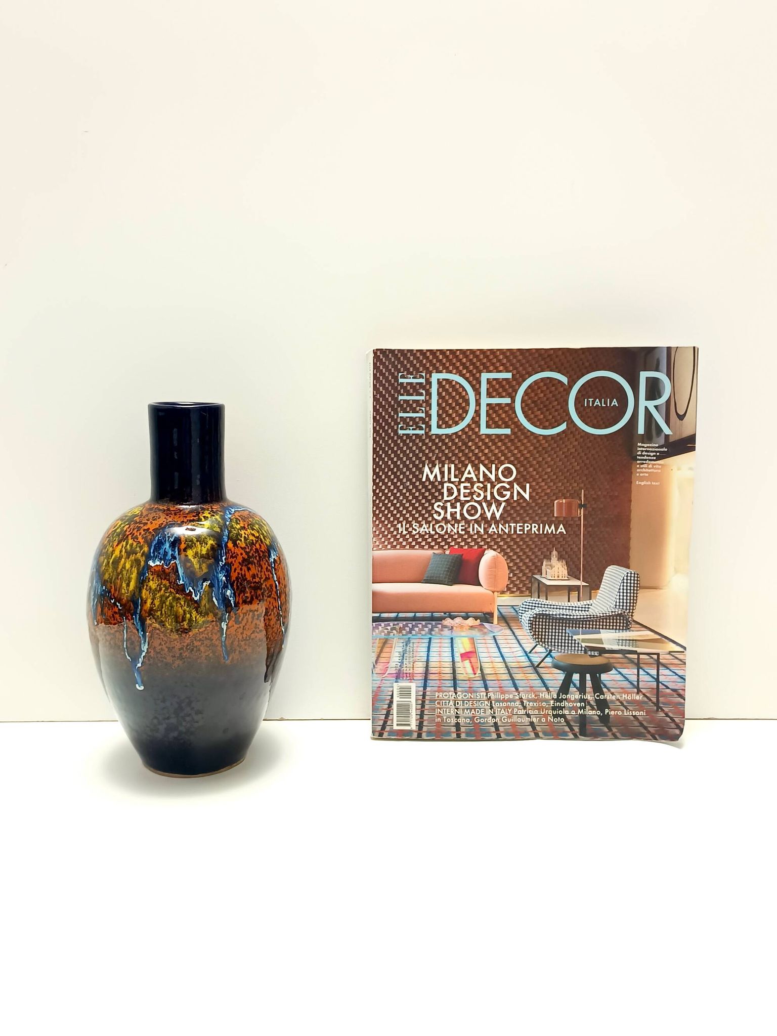 Multicolored Glazed Earthenware Vase by Roberto Rigon for Bertoncello, Ital