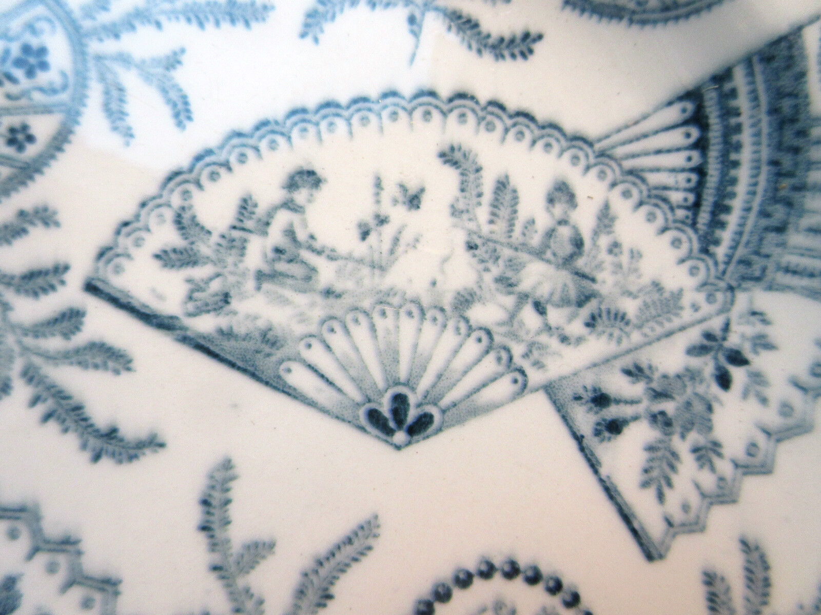 Art nouveau plate by longwy, grey-blue model: eventails