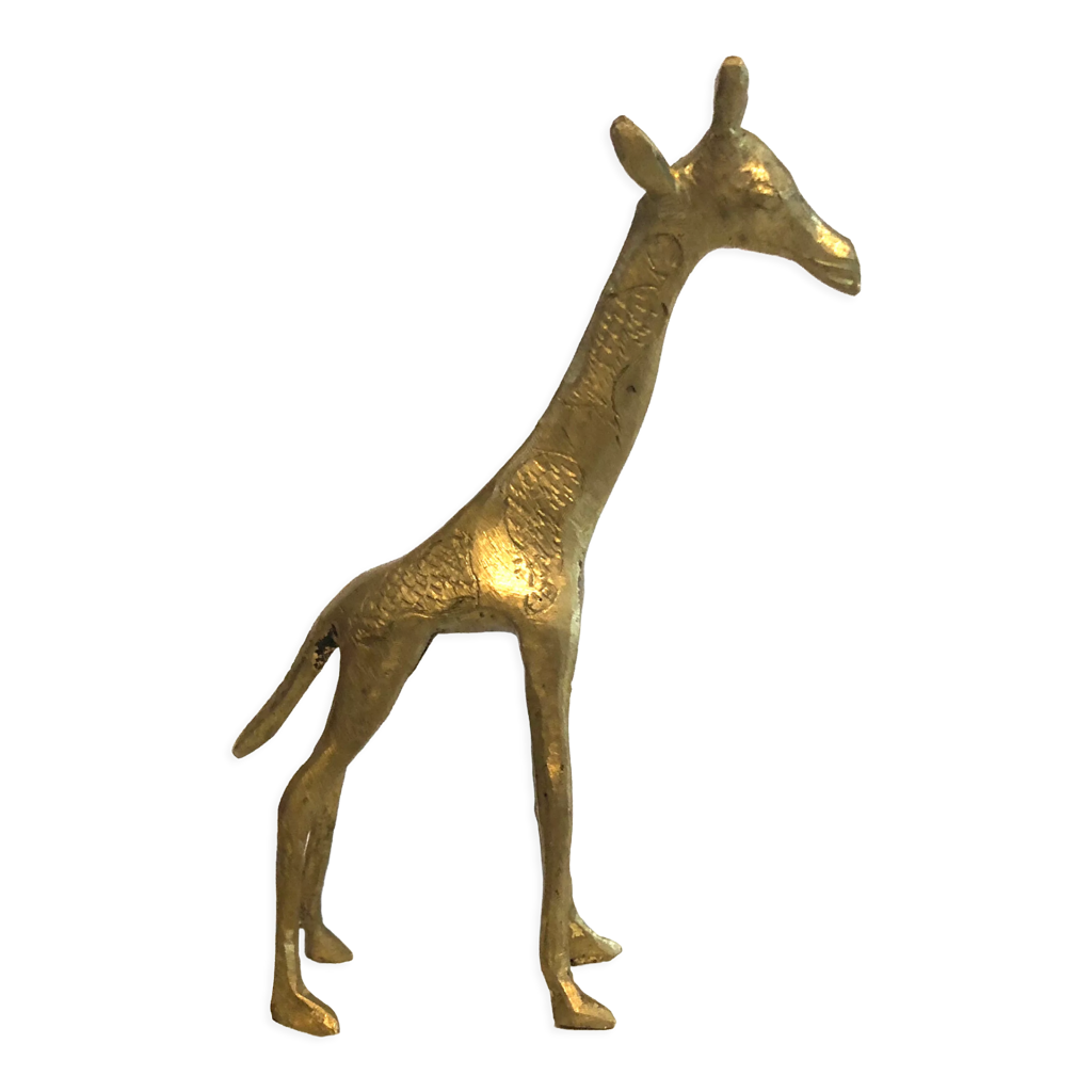Sculpture Girafe En Laiton - Hauteur 23 Cm, Objet De Décoration Africain Vintage, Occasion En Bon état
