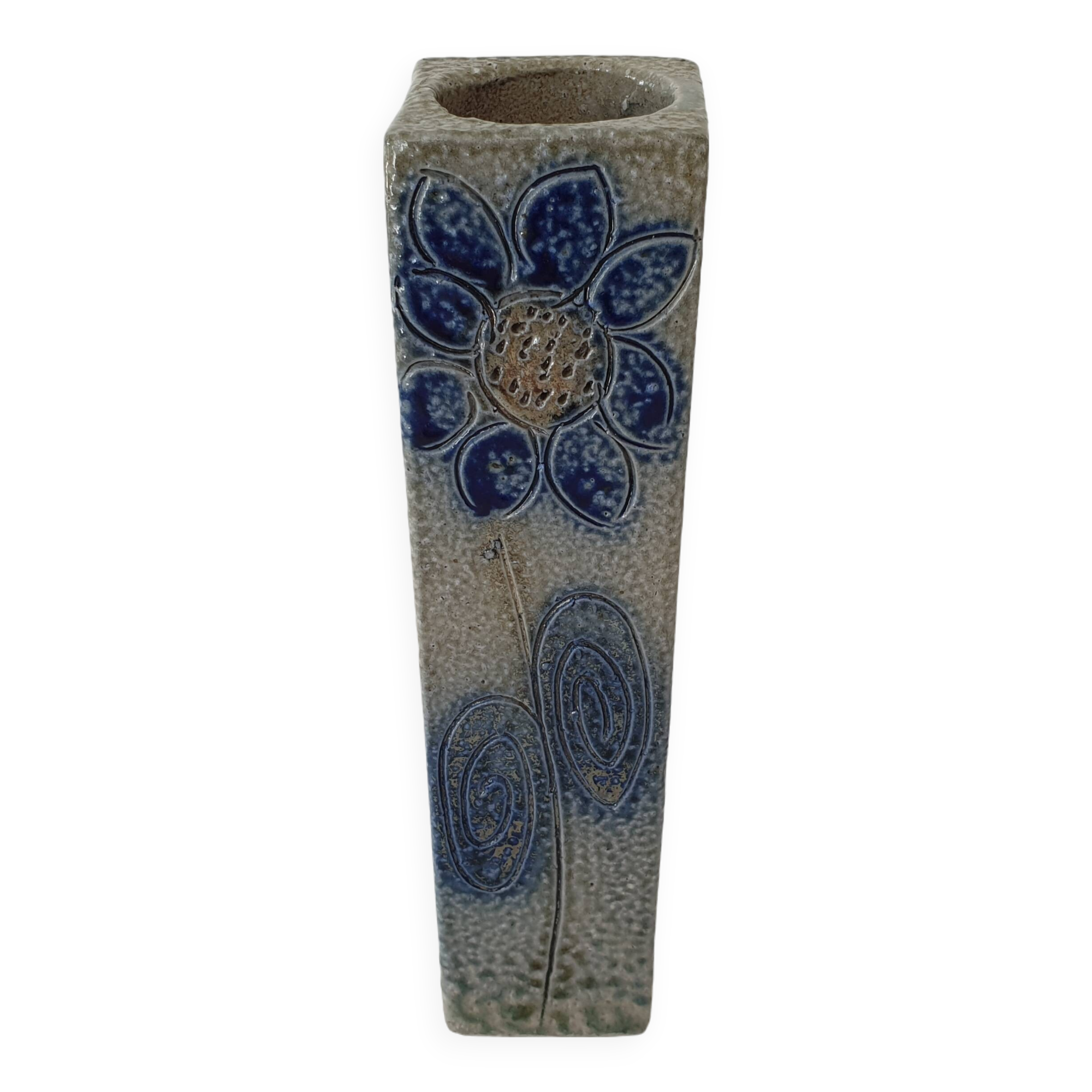 Square stoneware ceramic vase signed Jean Claude Monange