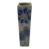 Square stoneware ceramic vase signed Jean Claude Monange