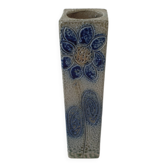 Vase carré en céramique grès signé Jean Claude Monange
