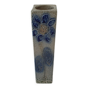 Vase carré en céramique grès signé Jean Claude Monange