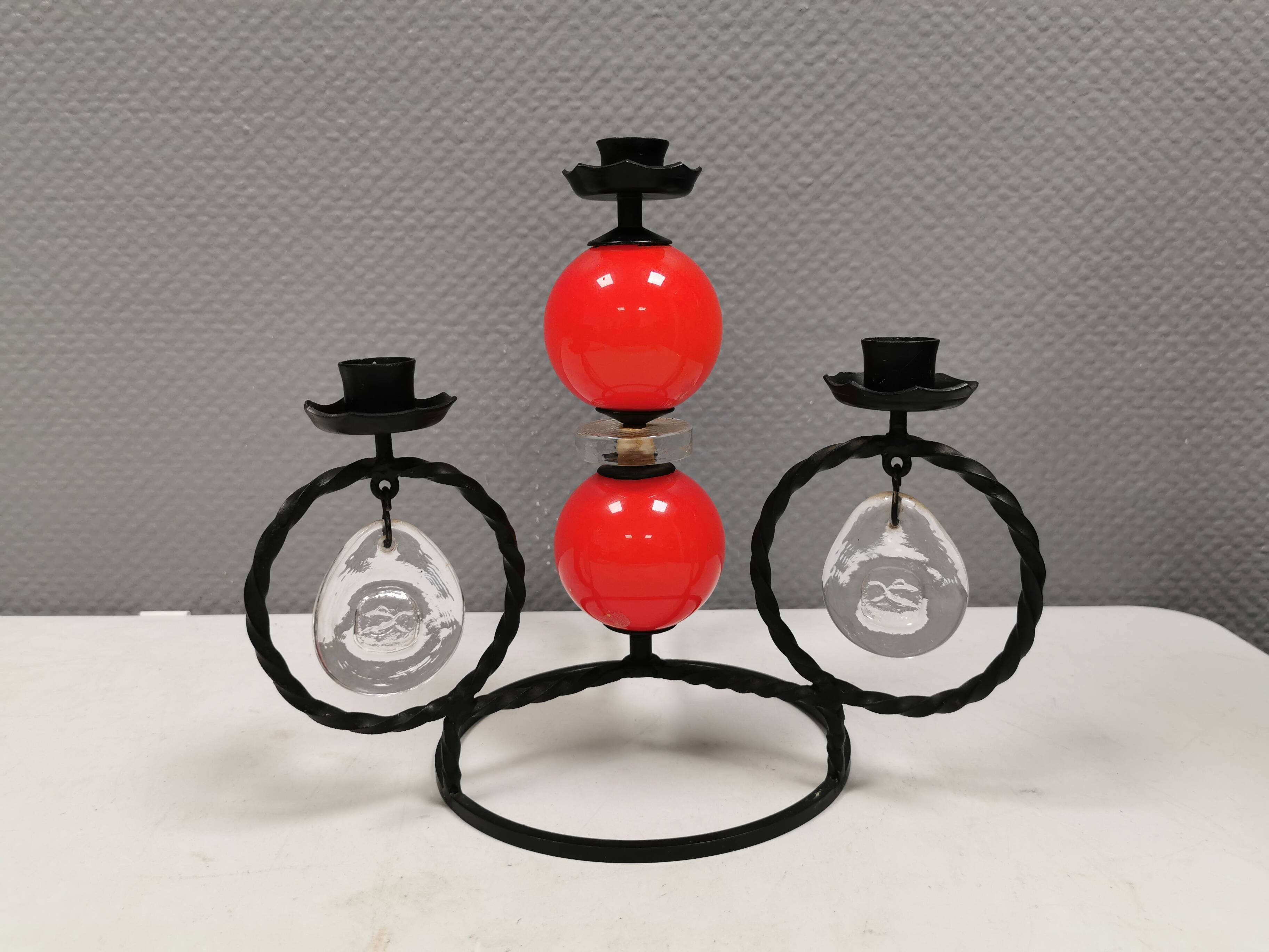 Wrought iron candle holder for 4 candles. by Erik Höglund in the 1960s
