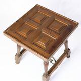 Side Table Made In Dark Wood With Turned Legs & Metal Struts From 1930s