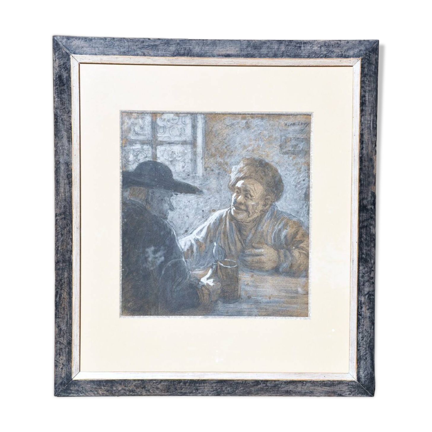 Alphonse Lévy known as Alan Levy original pastel tavern scene
