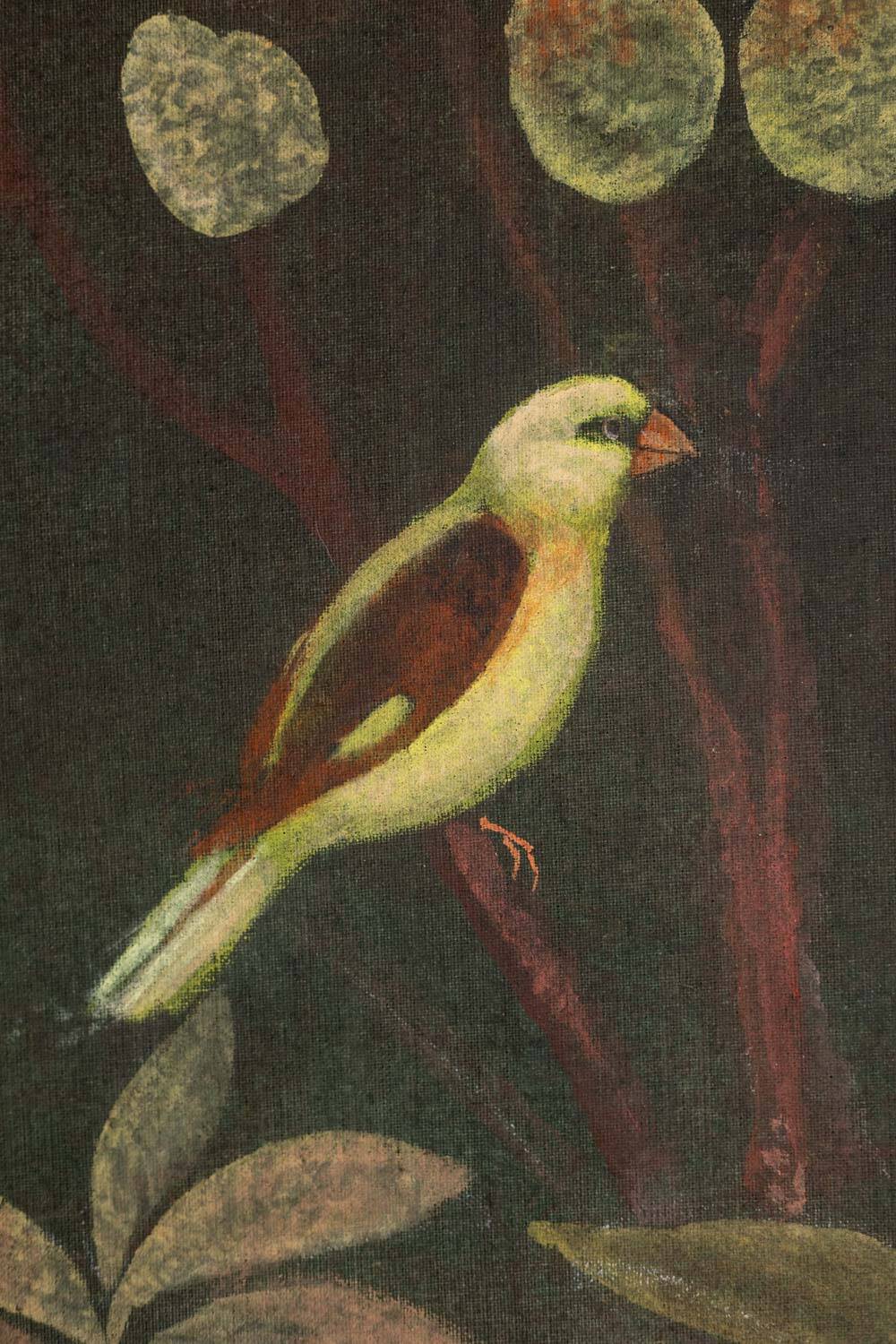 Painted canvas depicting animals on an exotic background. Contemporary.
