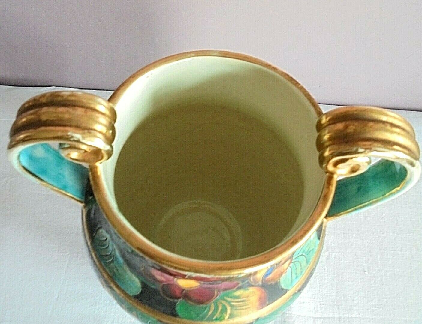 Vase Vallauris Deco hand Patterns flowers with gilding