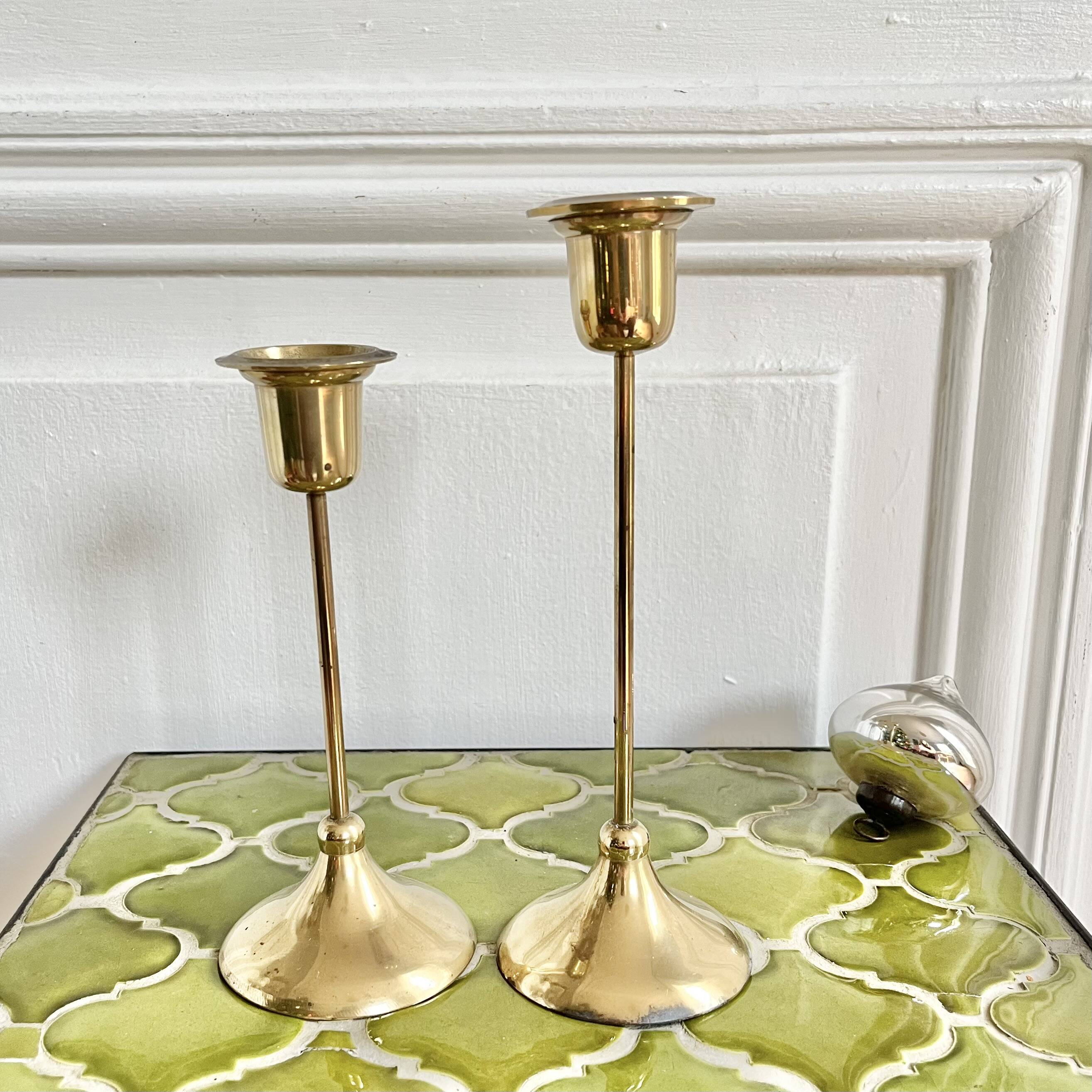 Pair of Scandinavian style brass candlesticks