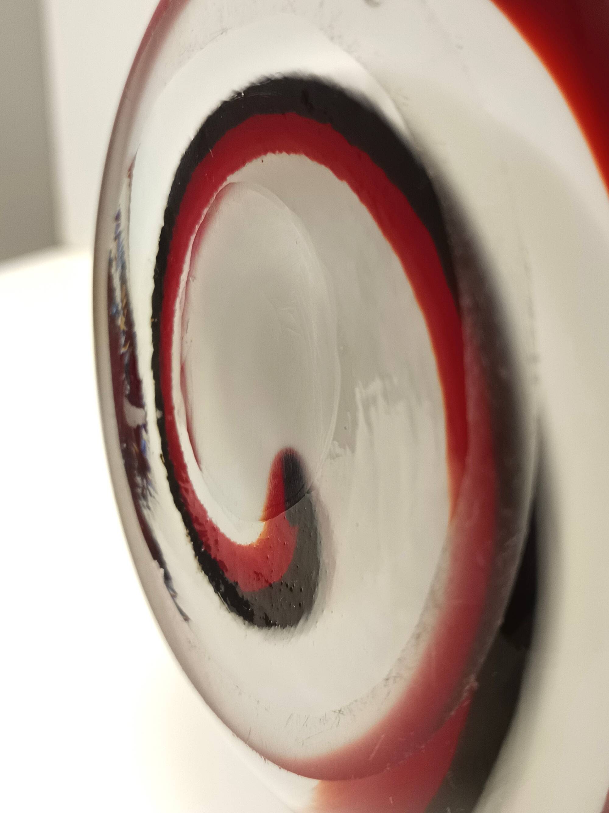 Large Red, Black and White Glass Vase attr. to Carlo Moretti