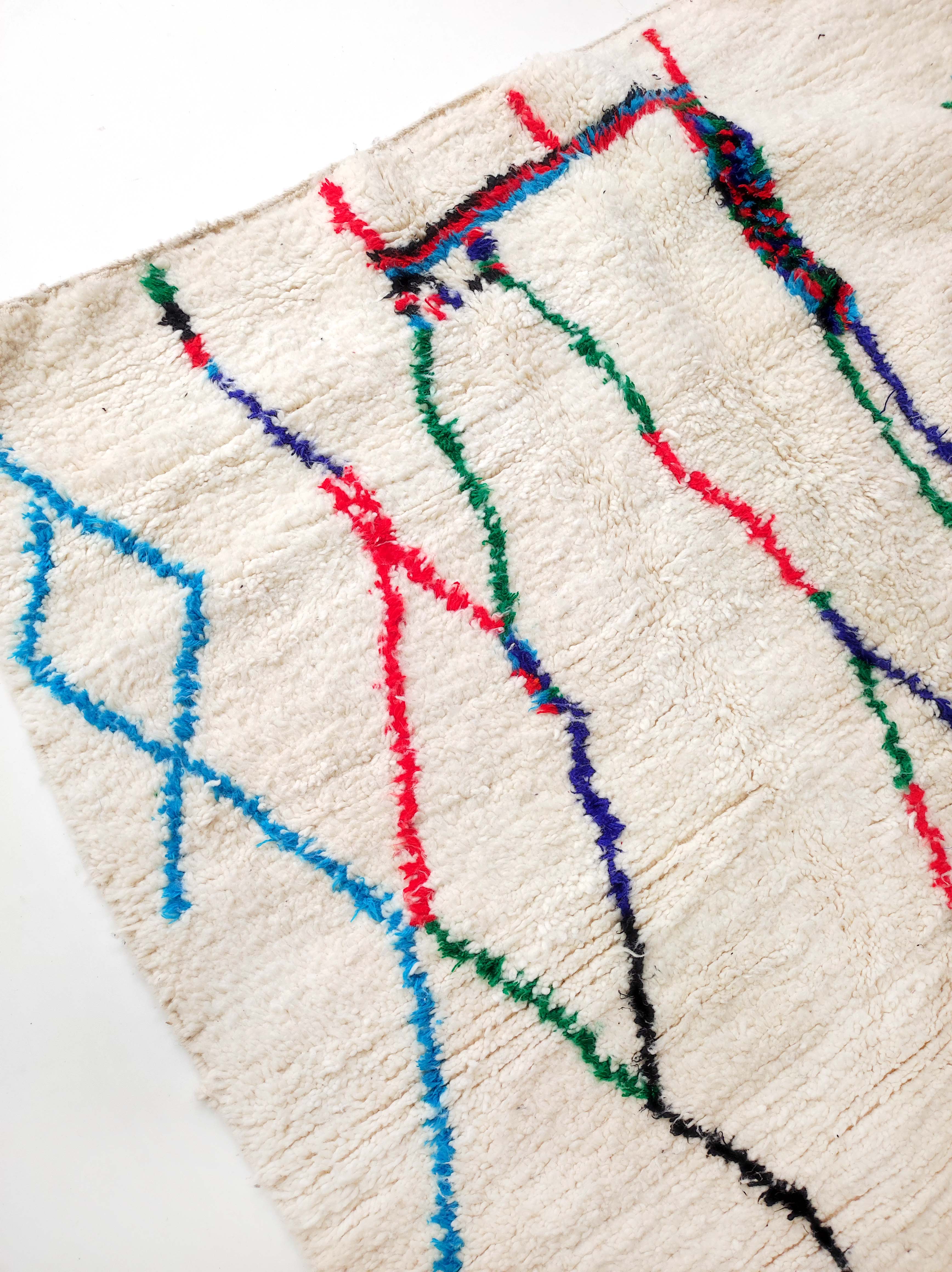 Moroccan Berber carpet azilal ecru with colorful patterns 232x162cm