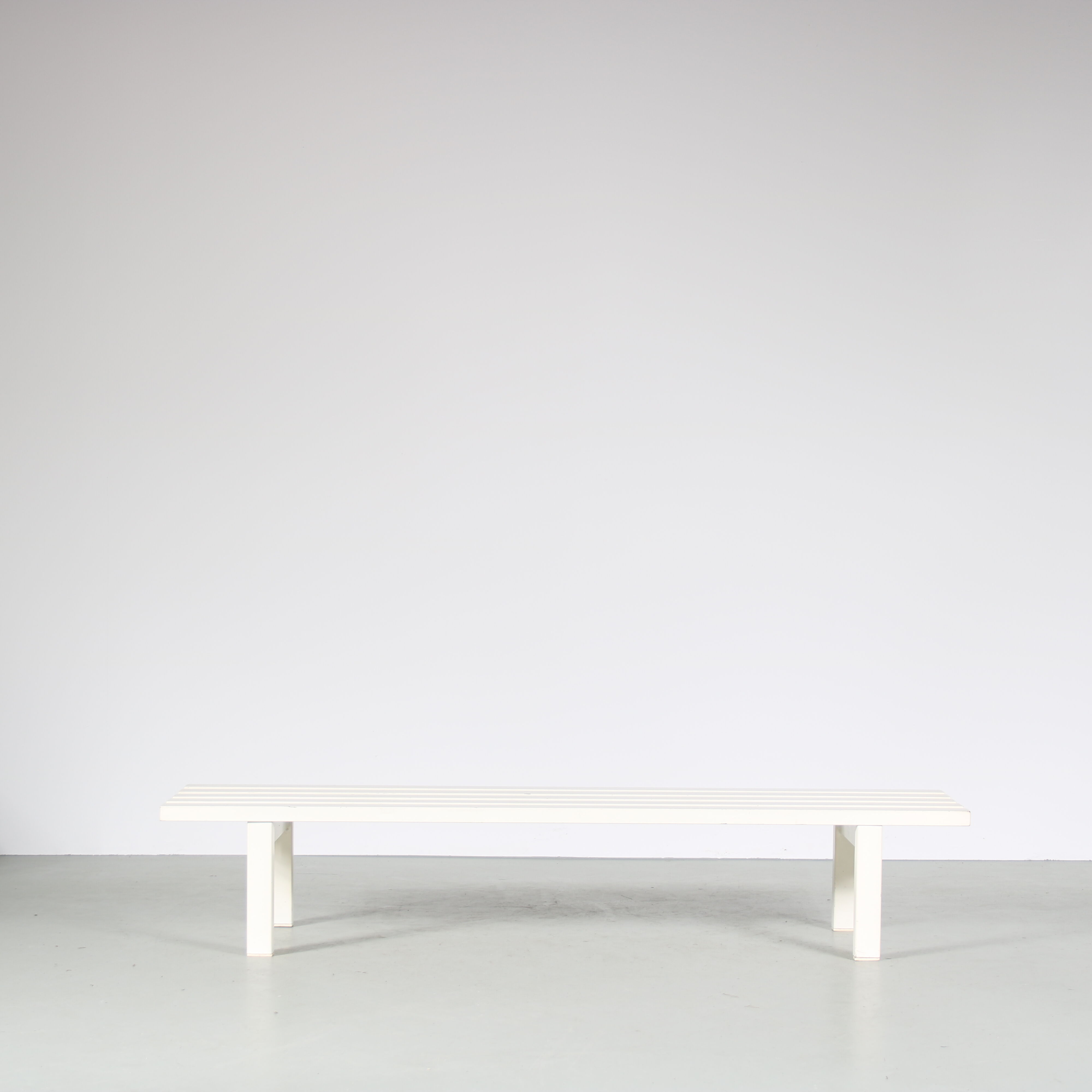 1970s White metal slat bench from the Netherlands