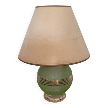 Lampe en verre granité vert et doré, 1950