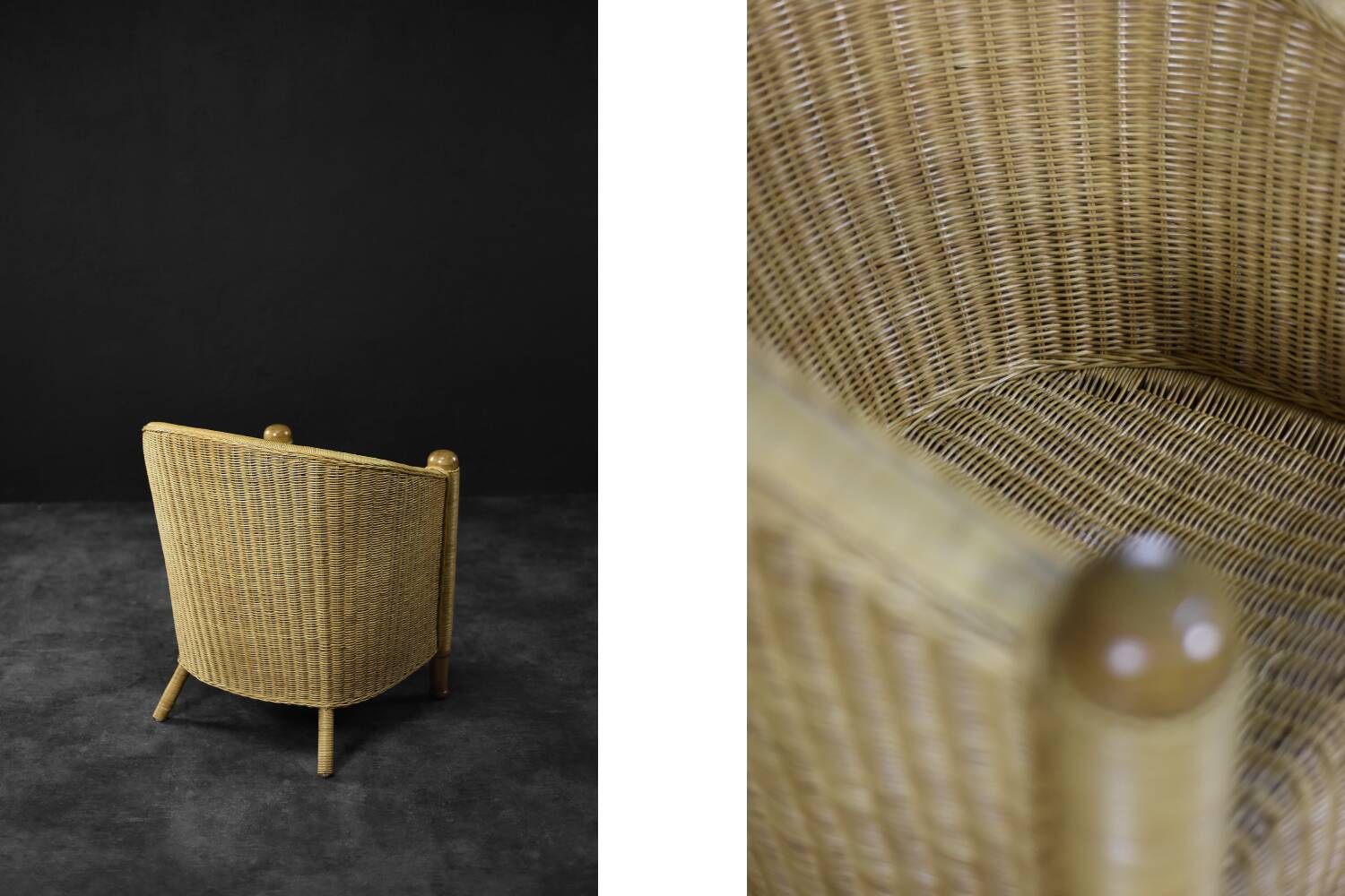 Vintage Mid-Century Italian Modern Boho Rattan Barrel Chair, 1970s