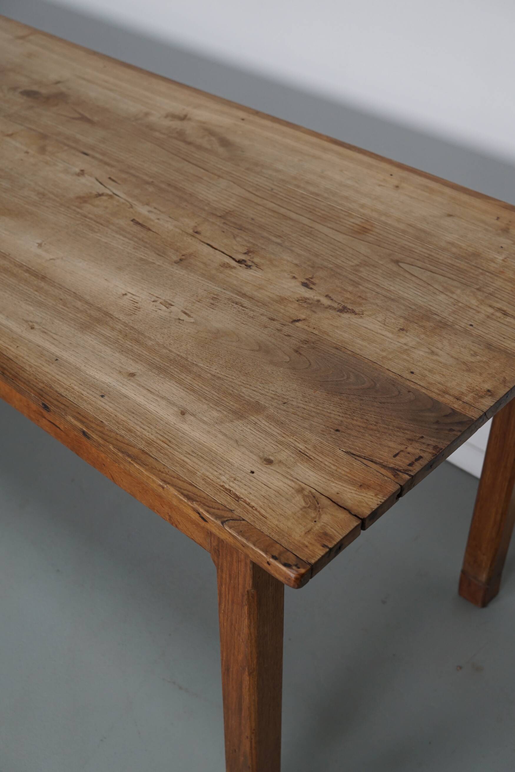 Antique Elm Early 20th Century French Rustic Farmhouse Dining Table