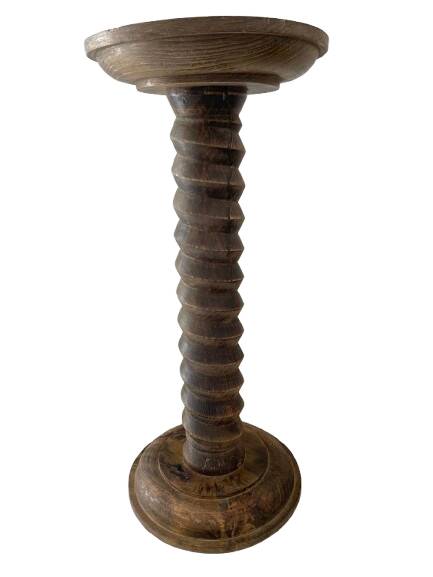 Antique pedestal table, column base, press screw, handcrafted piece.