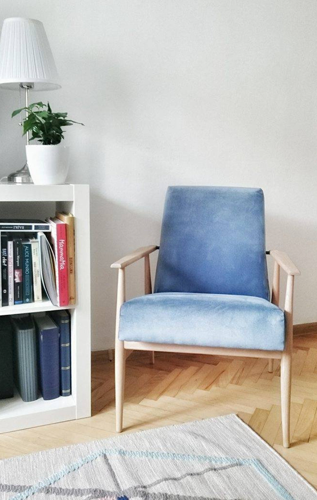 Vintage polish armchair 300-190 in velvet from mid century