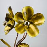 Lampe fleurs laiton doré années 70