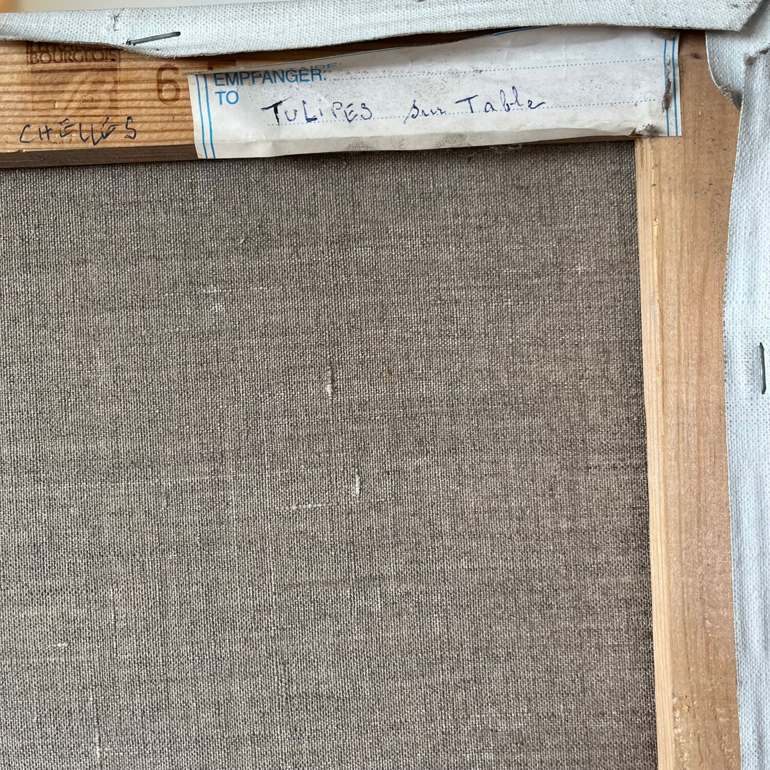 Still life canvas painting tulips on table signed r saintin