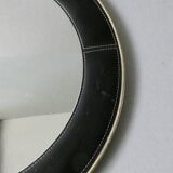 leather mirror, saddle stitching, 60s