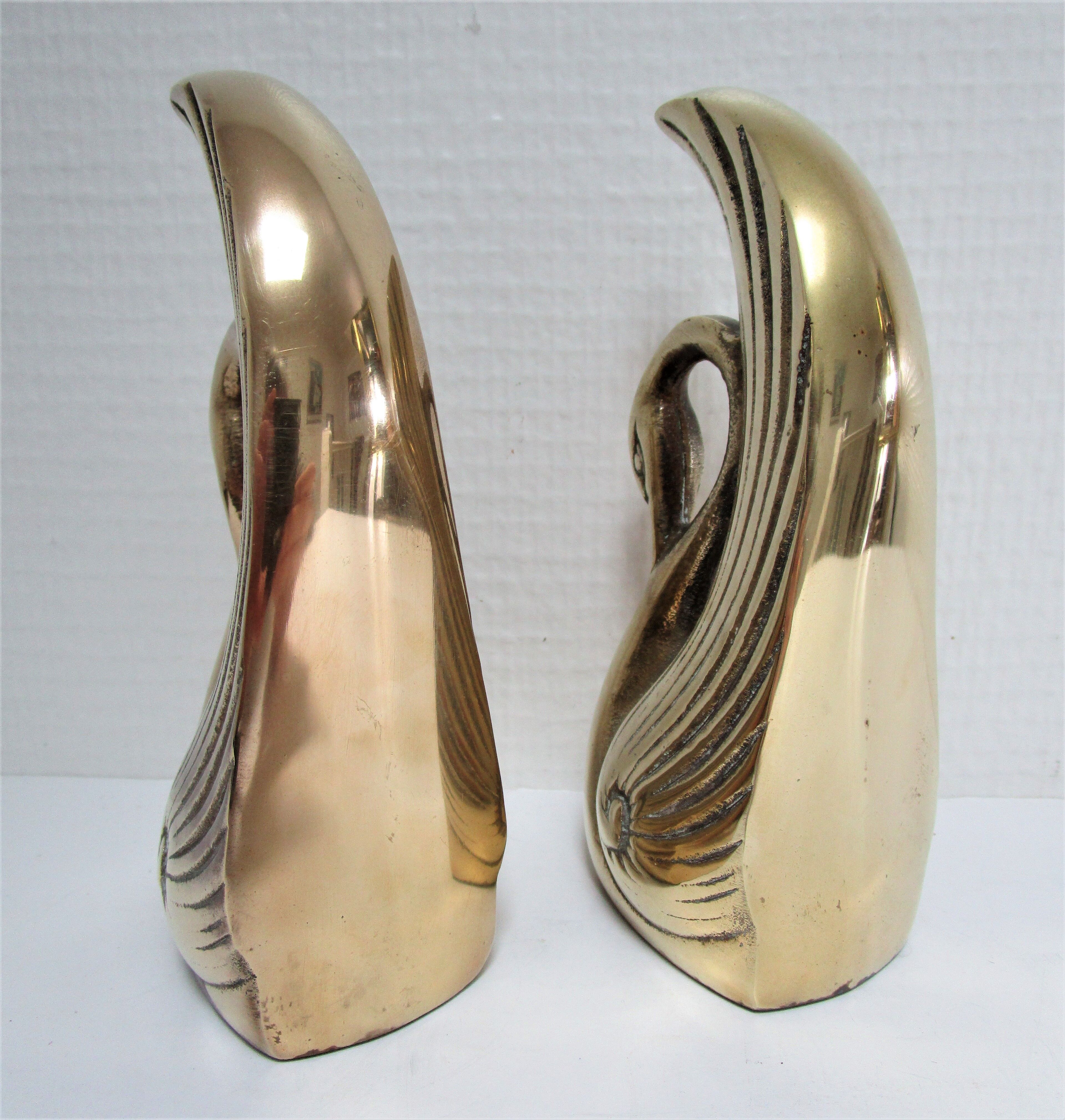 Pair of bookends vintage brass swans