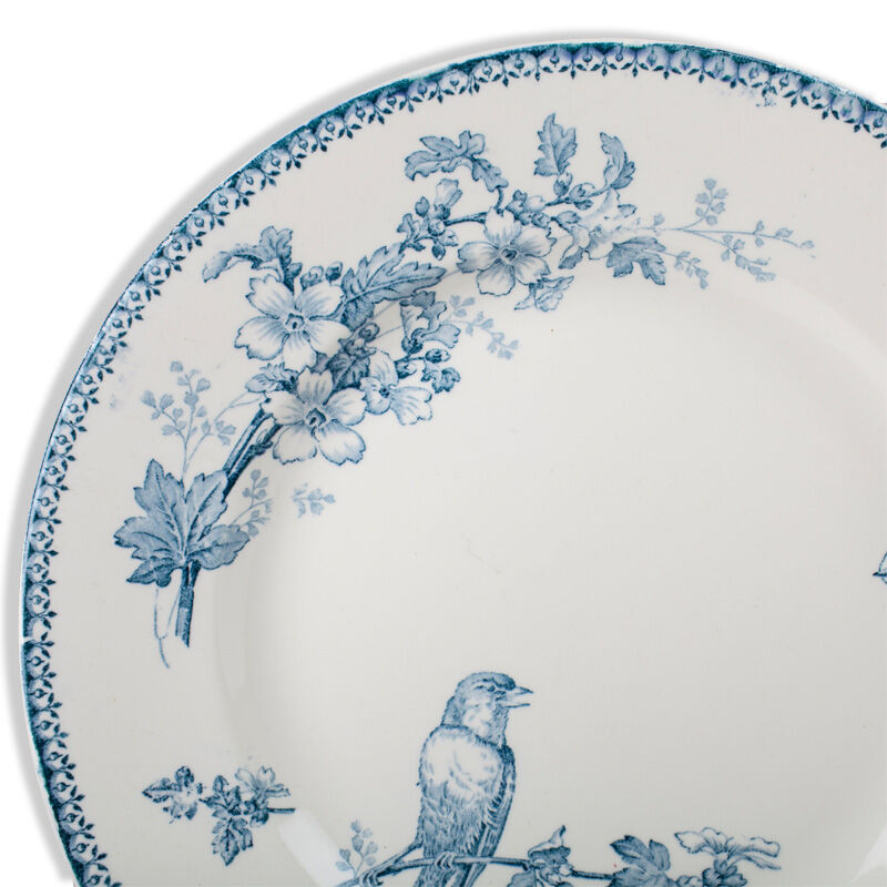 Round plate service "Chickadee" Longwy, around 1900. Made in France