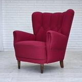 1960s, Danish armchair, furniture wool, beech wood logs.