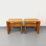 Pair of vintage Charlotte Perriand Les Arcs stools in pine from the 60s 70s