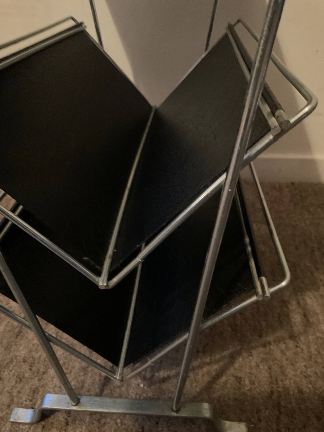 Vintage magazine rack with side table