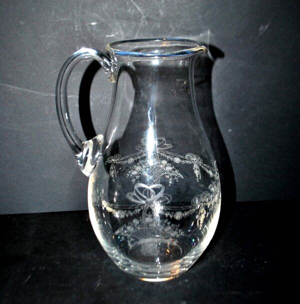 Pichet carafe ancien panier ruban Louis XVI gravure acide pantogravure