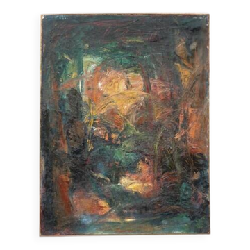Huile sur toile signée Monique Humbert, grande composition abstraite, tableau mural, décoration intérieure