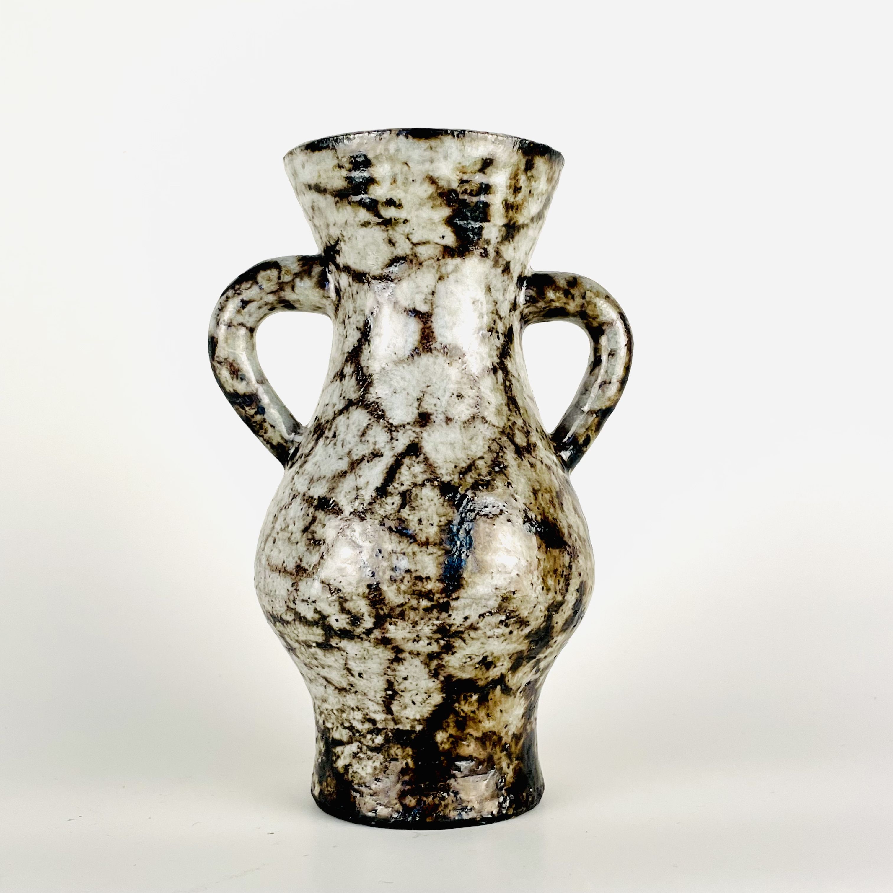 Vase with ceramic handles by Jean Derval, Vallauris, France, 1950's