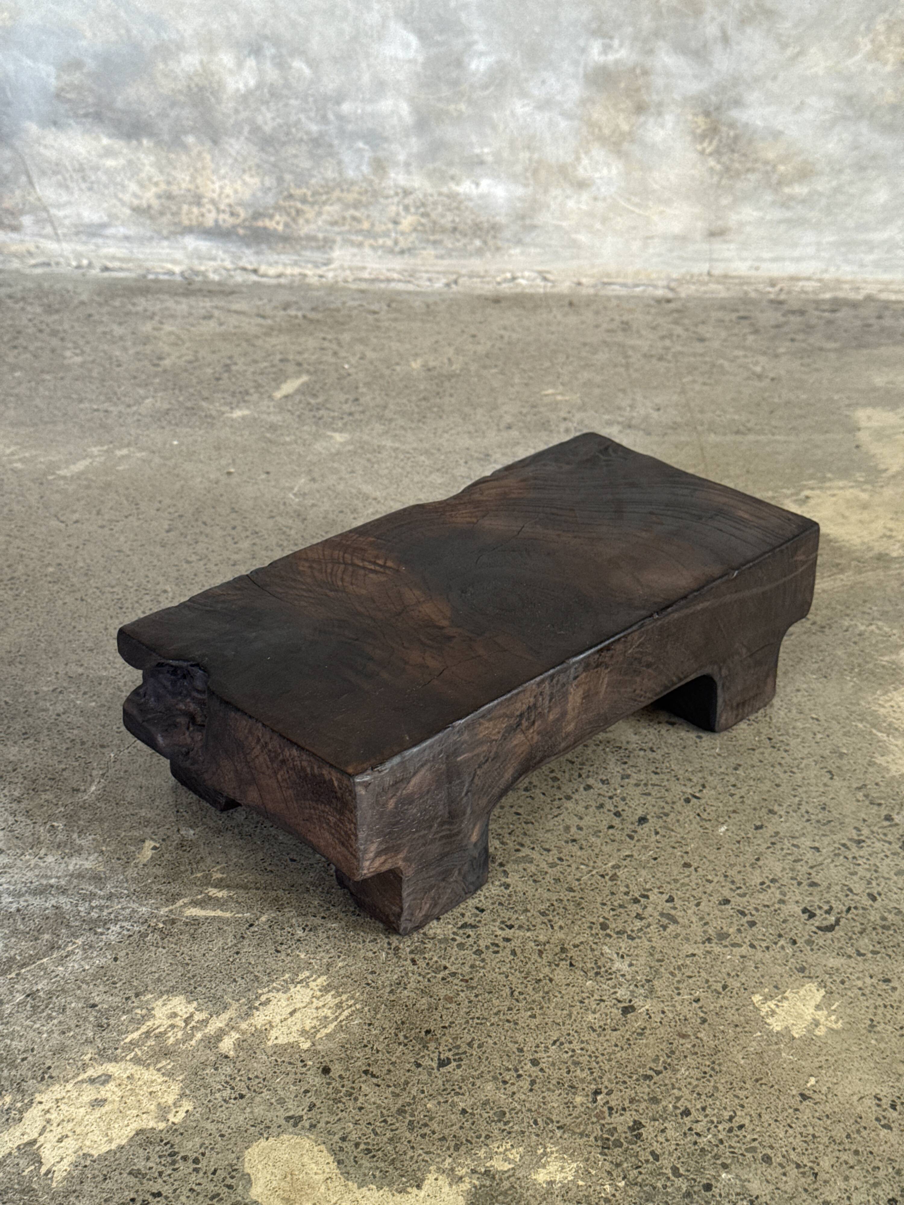 Small stool, black solid teak accent stool wabi-sabi L30 W8.5 H6.