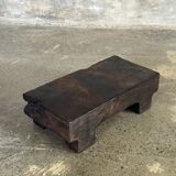 Small stool, black solid teak accent stool wabi-sabi L30 W8.5 H6.