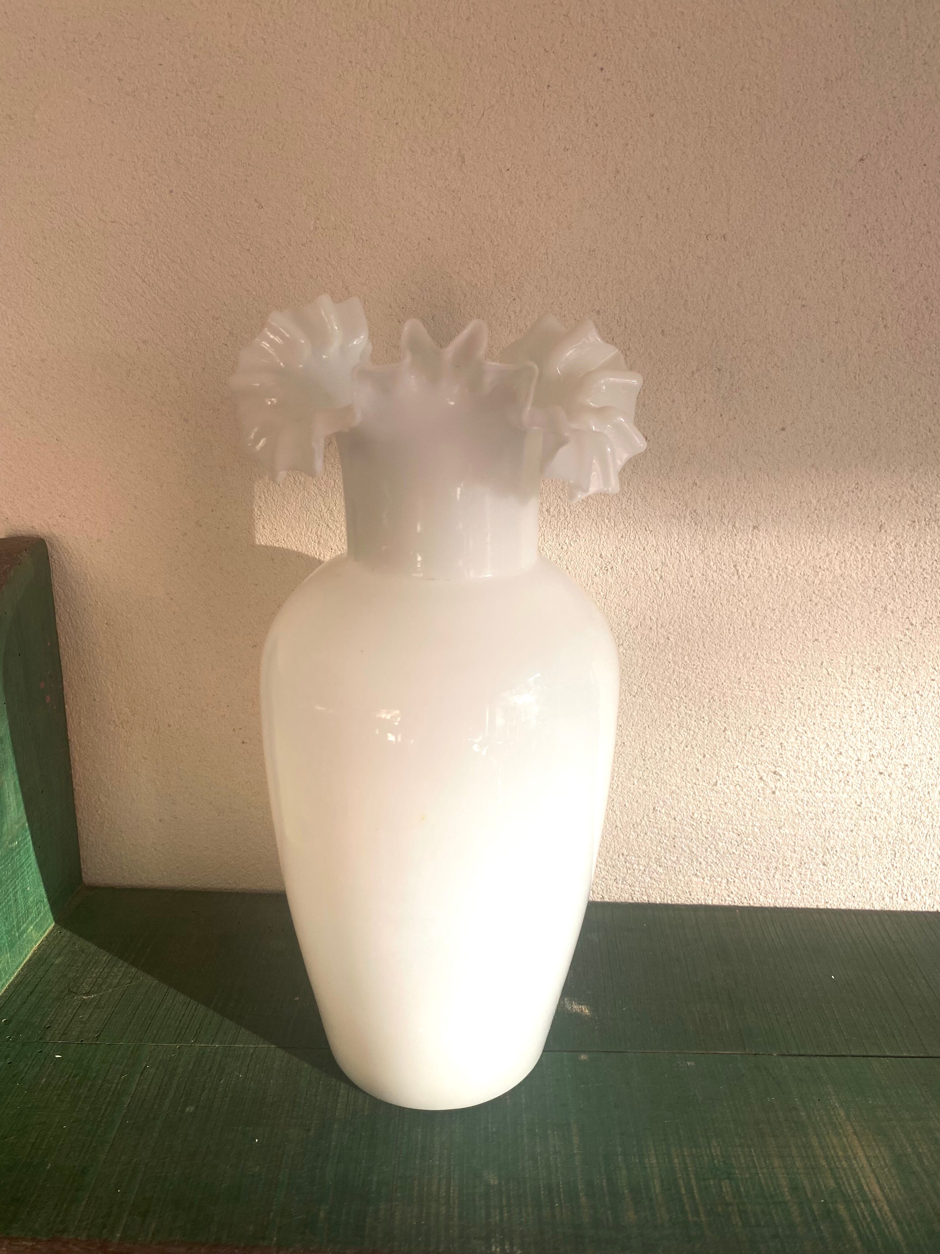 Opaline vase scalloped neck